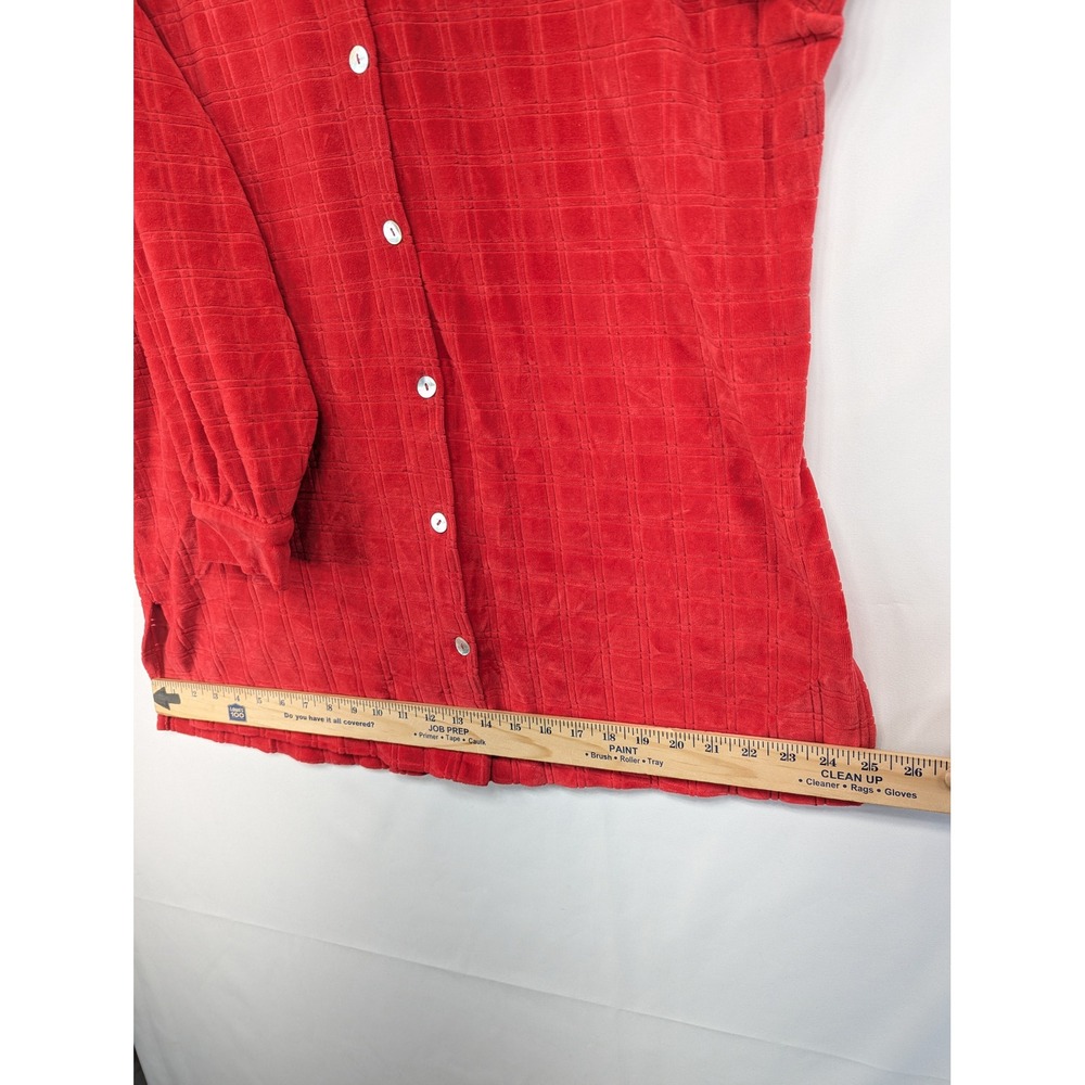 Capistrano Womens Red Textured Grid Velour‎ Button Front Shirt Plus Size 22/24 - Picture 10 of 10